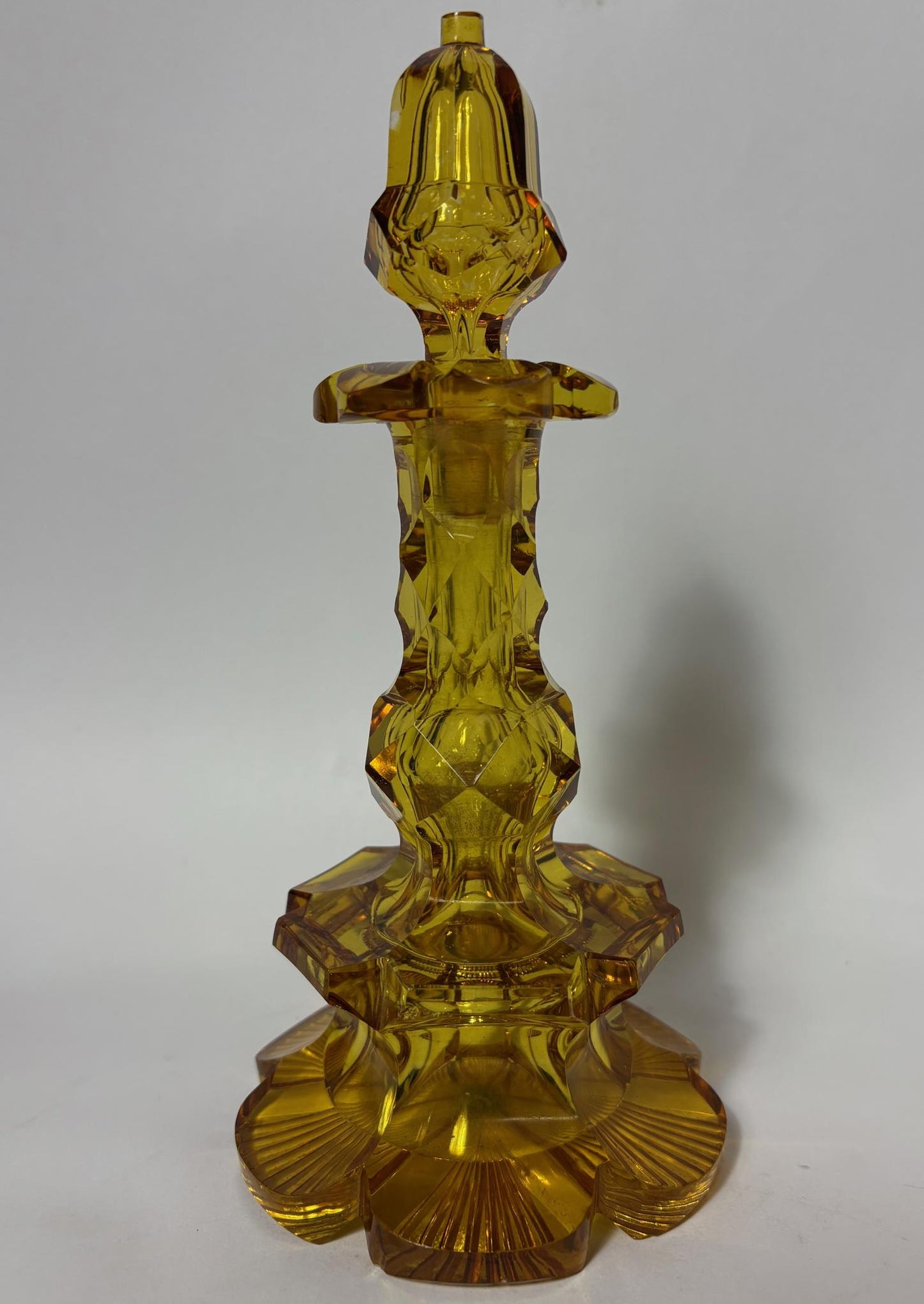 Late Victorian / Edwardian Amber Cut Glass Scent Bottle with Stopper