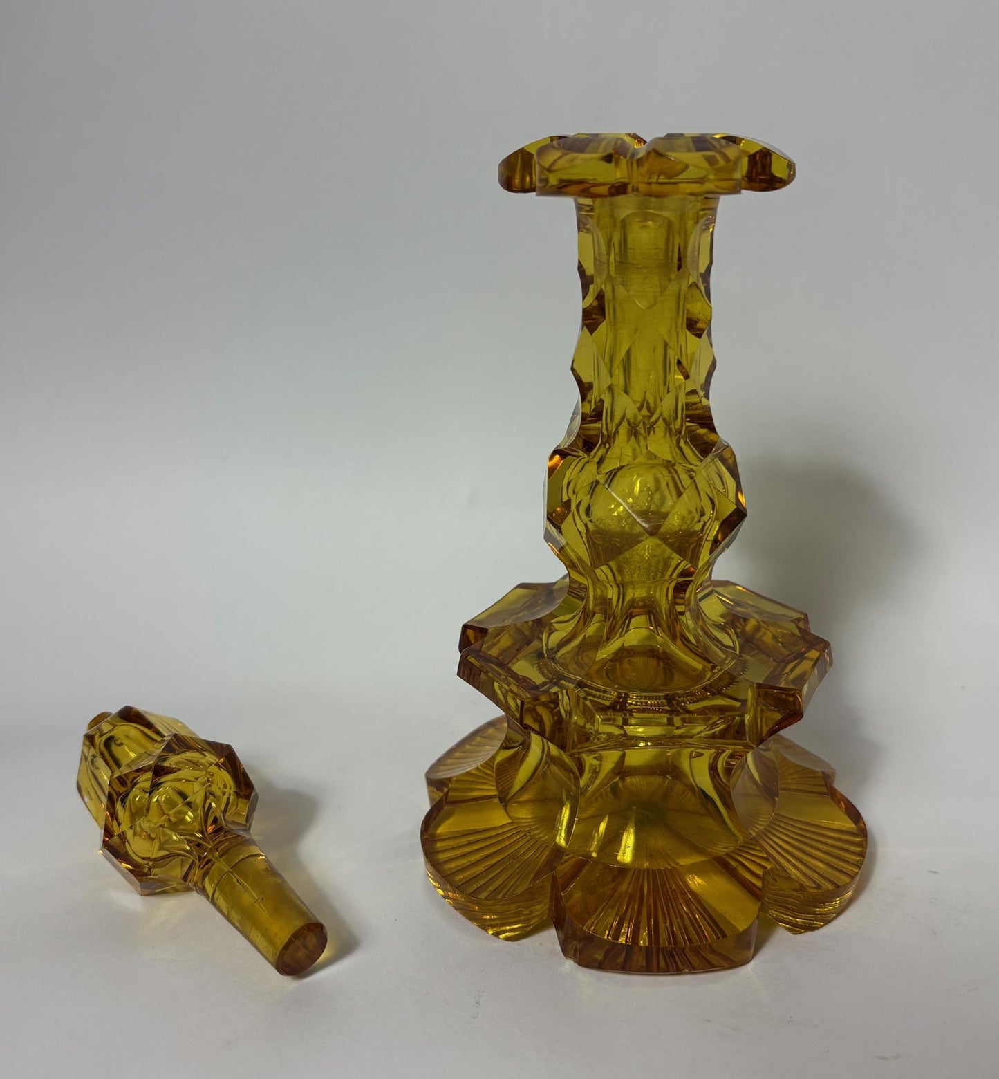 Late Victorian / Edwardian Amber Cut Glass Scent Bottle with Stopper