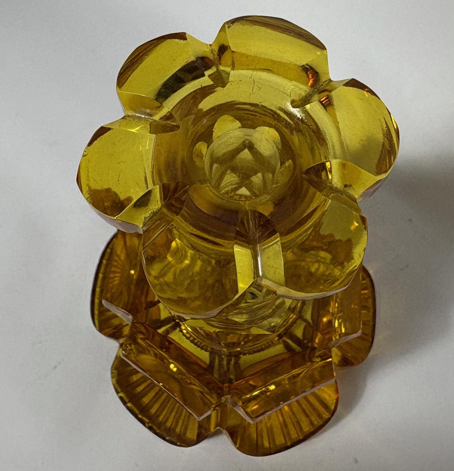 Late Victorian / Edwardian Amber Cut Glass Scent Bottle with Stopper