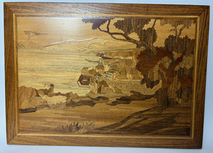 Set of Three Vintage Marquetry Panels – Mediterranean Coastal Views