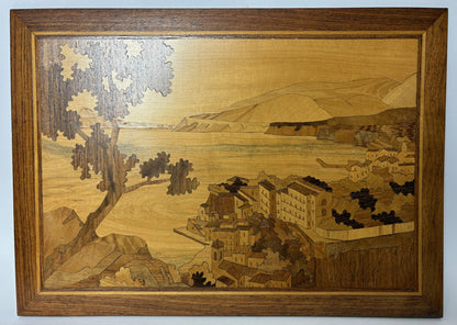 Set of Three Vintage Marquetry Panels – Mediterranean Coastal Views