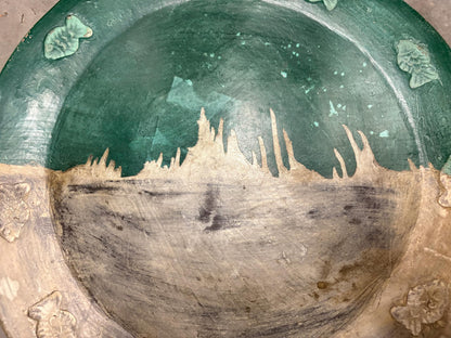 Moroccan Tamegroute Large Green Glazed Charger with Fish Border