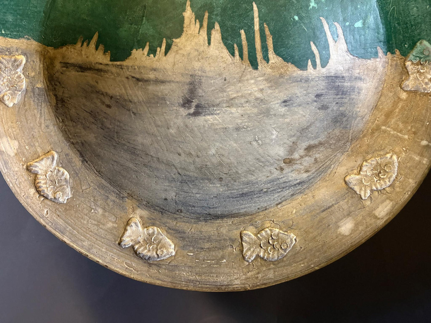 Moroccan Tamegroute Large Green Glazed Charger with Fish Border