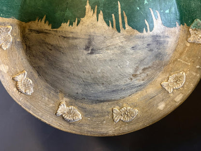 Moroccan Tamegroute Large Green Glazed Charger with Fish Border
