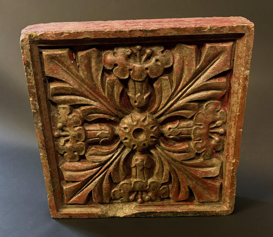 Late 19th / Early 20th Century Terracotta Floral Relief Panel (25.5 × 26 cm) – Architectural Salvage