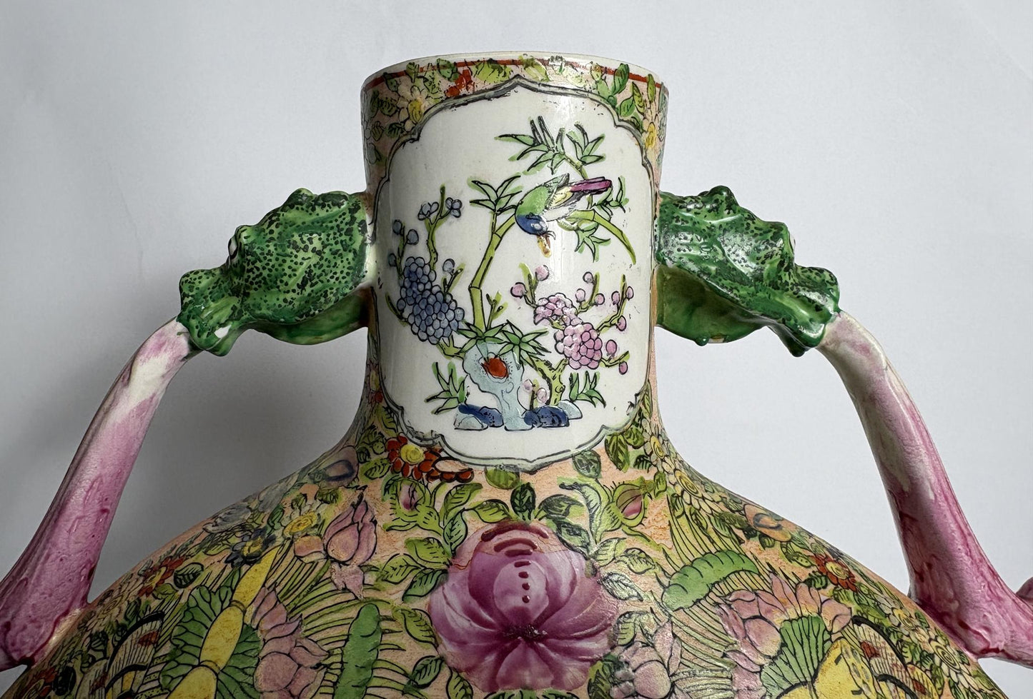 Large Chinese Famille Rose Moon Flask (Bianhu) with Twin Handles – 45 cm