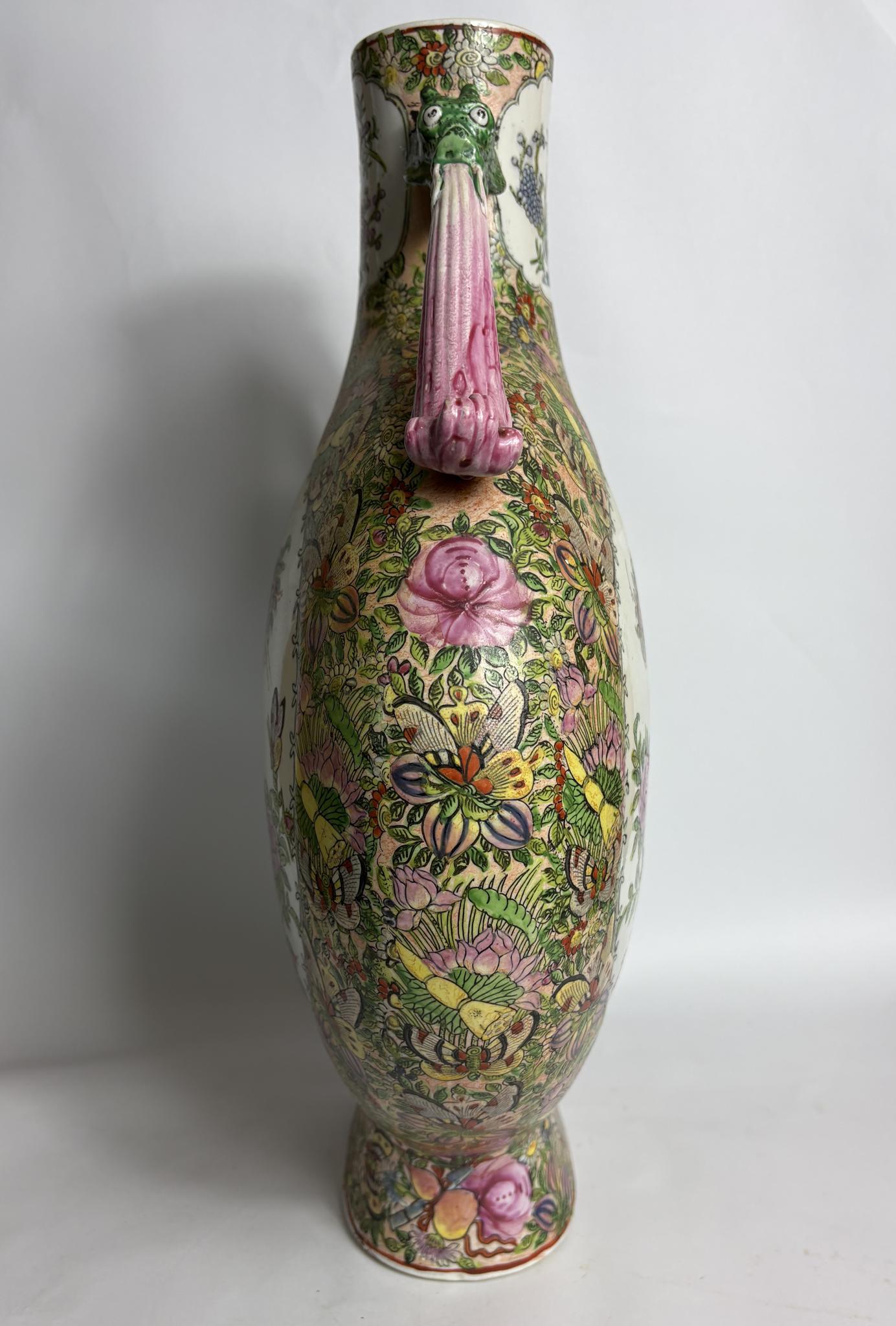 Large Chinese Famille Rose Moon Flask (Bianhu) with Twin Handles – 45 cm