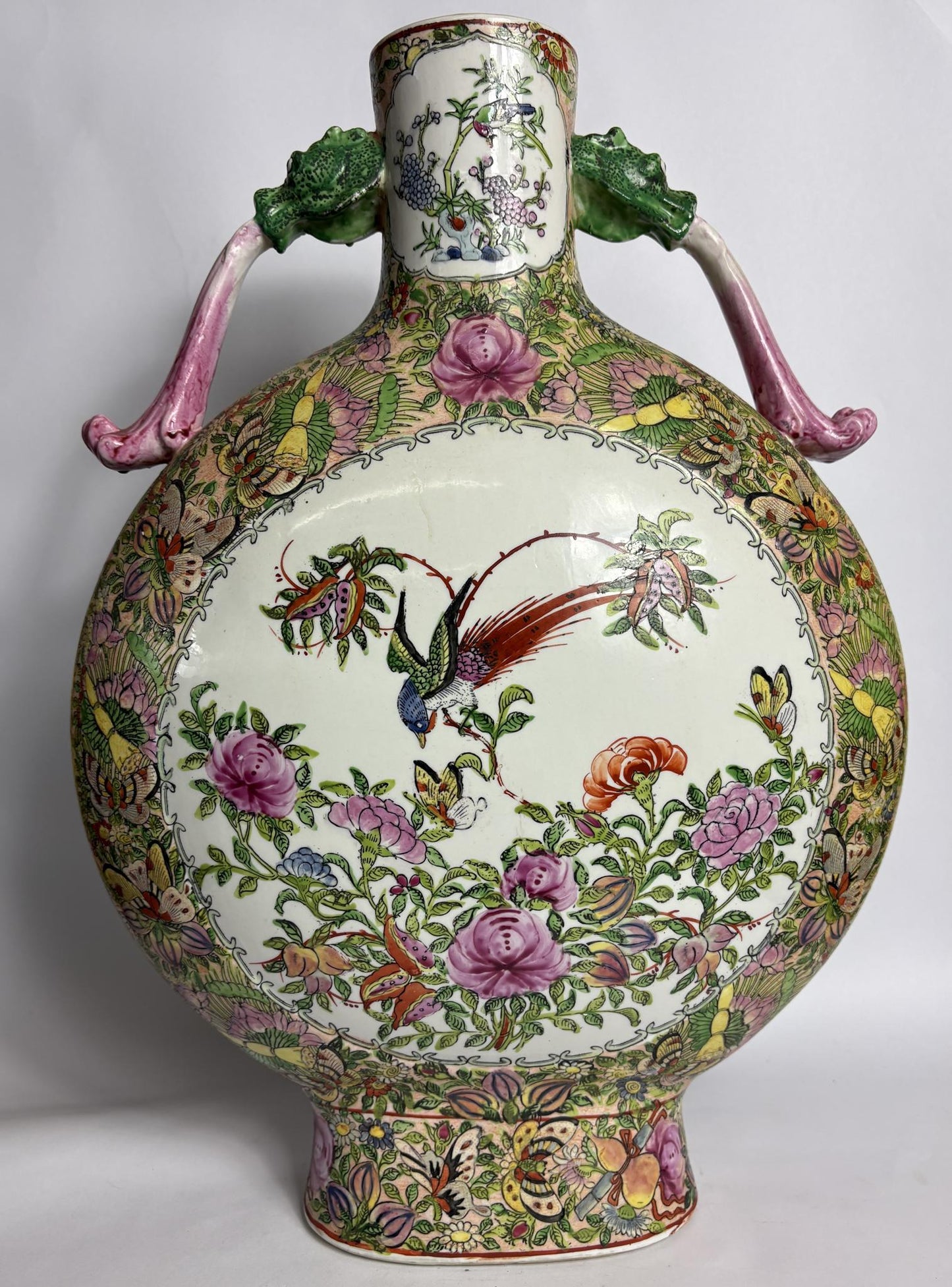 Large Chinese Famille Rose Moon Flask (Bianhu) with Twin Handles – 45 cm