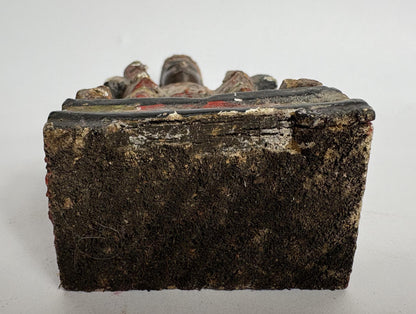 Antique Chinese Carved Wooden “Emperor” Figure – Polychrome Traces & Ink Inscription, 13cm