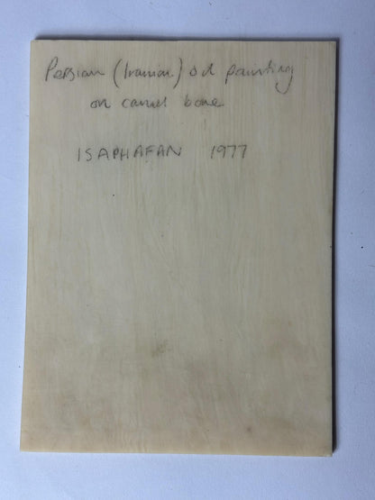 1977 Isfahan Iranian Miniature Painting on Camel Bone, Signed “Okhoudt”