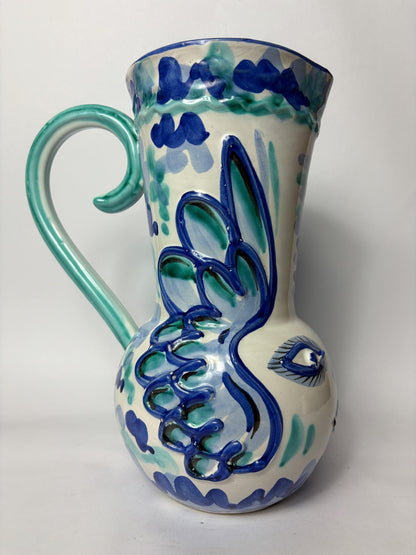 Ceramic Pitcher Jug – Picasso-Inspired - Hand Painted Blue & Turquoise