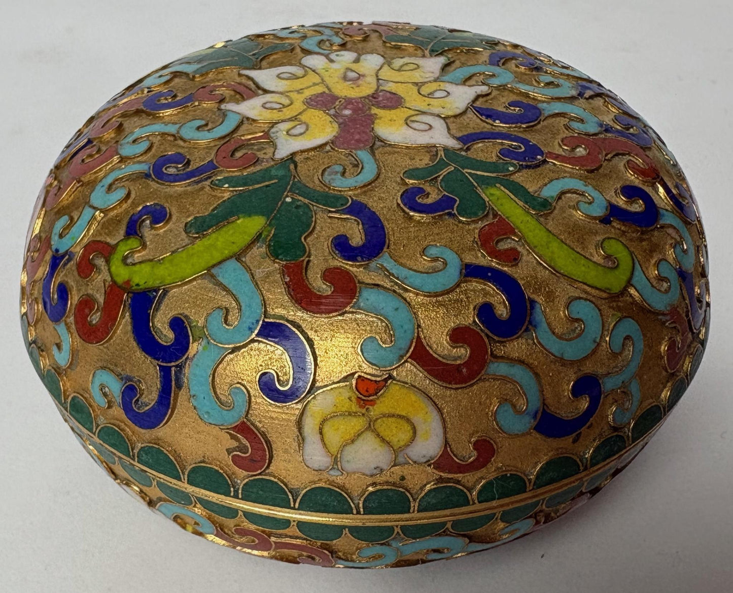 Vintage Cloisonné Trinket Box with Lid – Floral Scroll Design