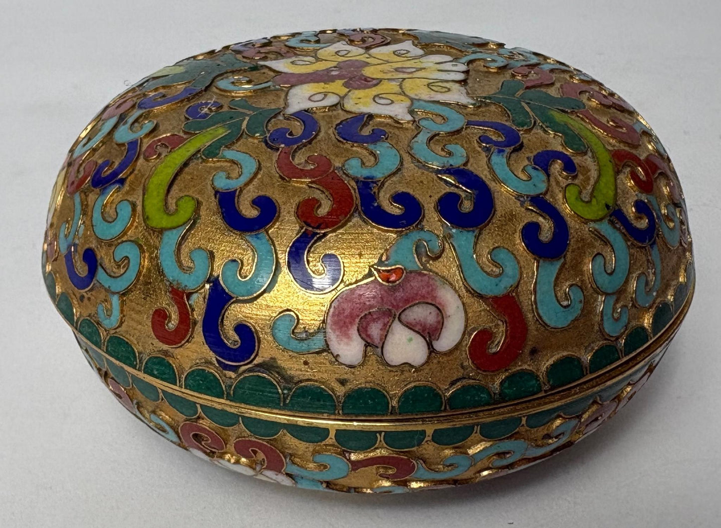 Vintage Cloisonné Trinket Box with Lid – Floral Scroll Design