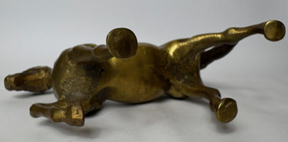 Pair of Antique Cast Brass Horse Figures (c. 1880–1920) – Heavy Equestrian Mantel Ornaments – 21cm