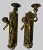 Pair of Antique Gilt Brass Figural Wall Sconces  / Candle-Style Wall Lights (31cm)