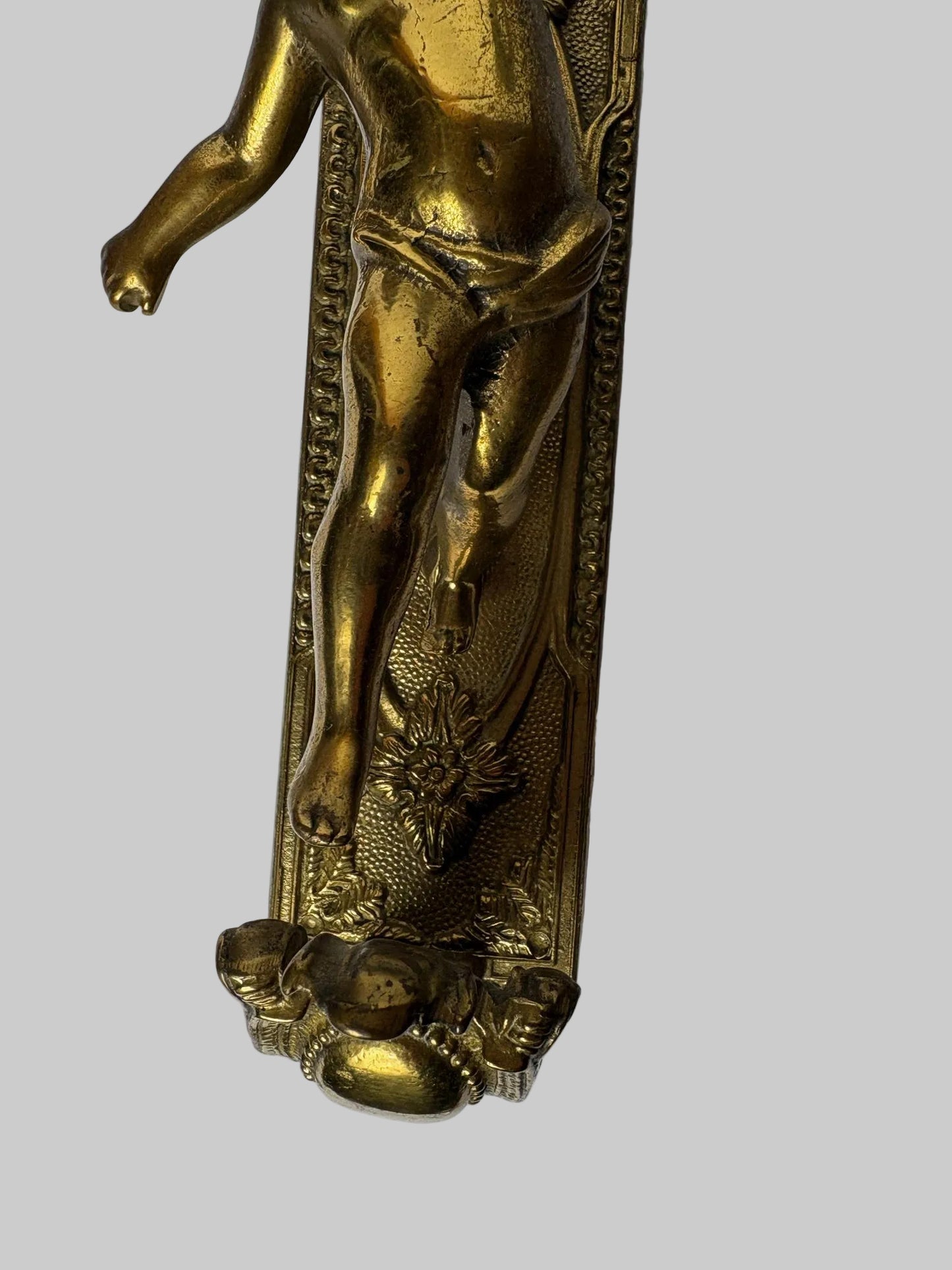 Pair of Antique Gilt Brass Figural Wall Sconces  / Candle-Style Wall Lights (31cm)