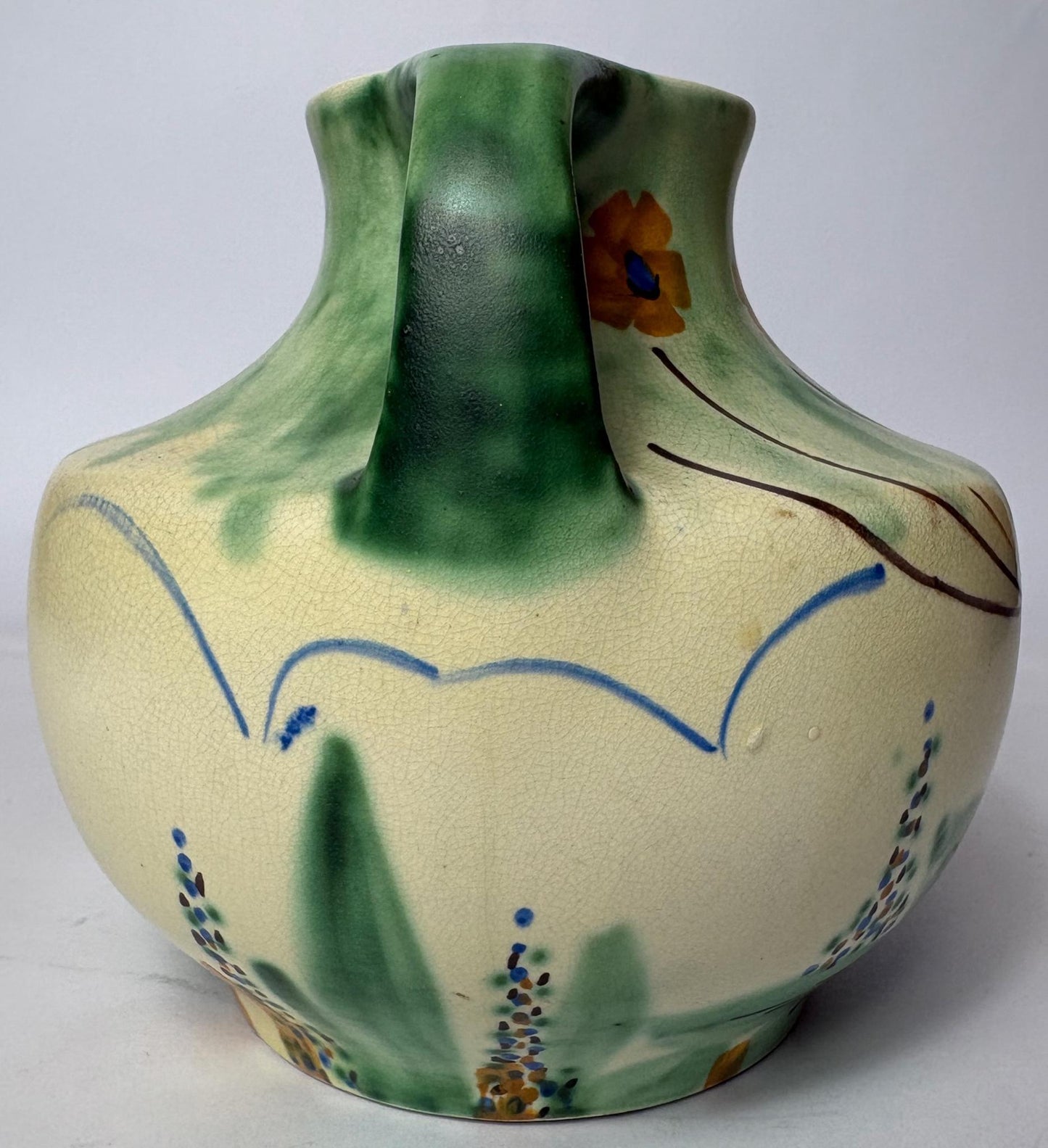 Hand Painted Bird & Floral Twin‑Handled Jug/Vase - Wadeheath Flaxman Ware