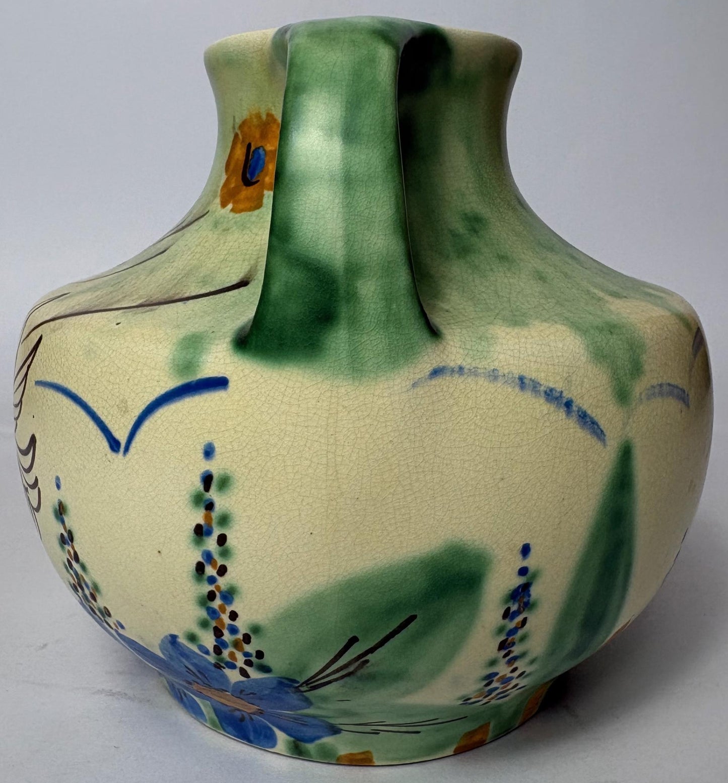 Hand Painted Bird & Floral Twin‑Handled Jug/Vase - Wadeheath Flaxman Ware