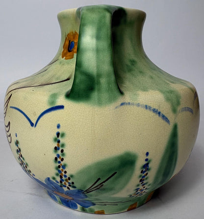Hand Painted Bird & Floral Twin‑Handled Jug/Vase - Wadeheath Flaxman Ware