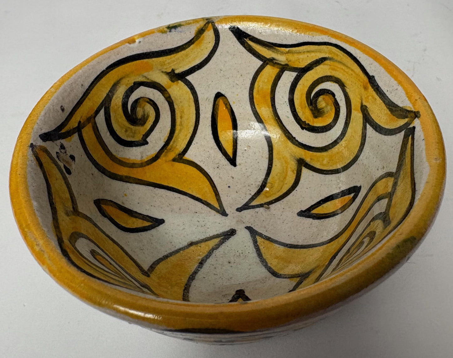 Iznik Style Yellow Scroll Bowl – Small Hand-Painted Ceramic Dish (9.5cm)