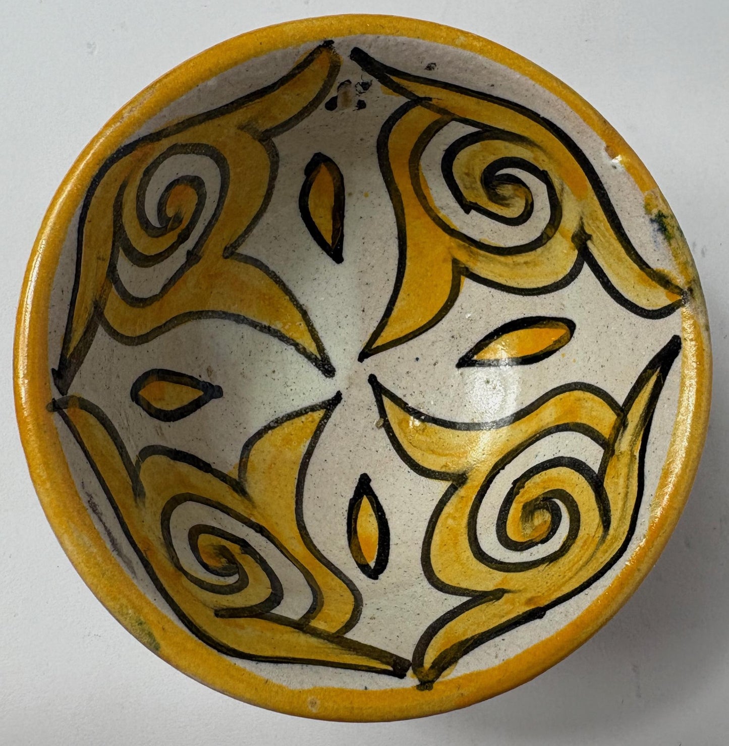 Iznik Style Yellow Scroll Bowl – Small Hand-Painted Ceramic Dish (9.5cm)
