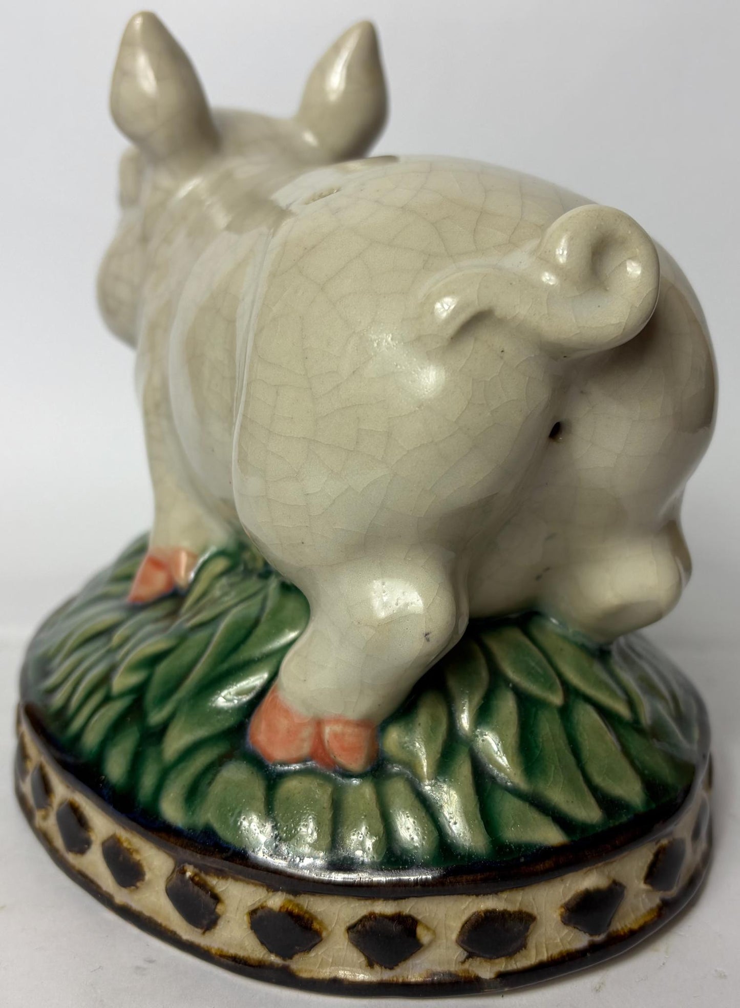 Pair of Vintage Glazed Ceramic Farm Animals – Cow & Pig on Oval Bases (c.25cm)