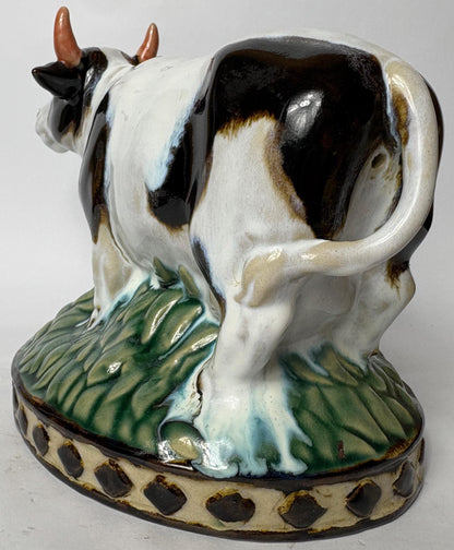 Pair of Vintage Glazed Ceramic Farm Animals – Cow & Pig on Oval Bases (c.25cm)