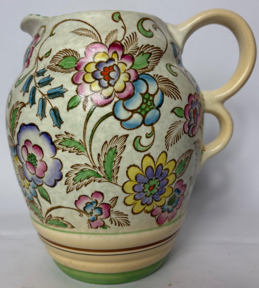 Art Deco Roskyl Pottery Jug with Floral Decoration, England c.1930s