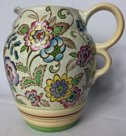 Art Deco Roskyl Pottery Jug with Floral Decoration, England c.1930s
