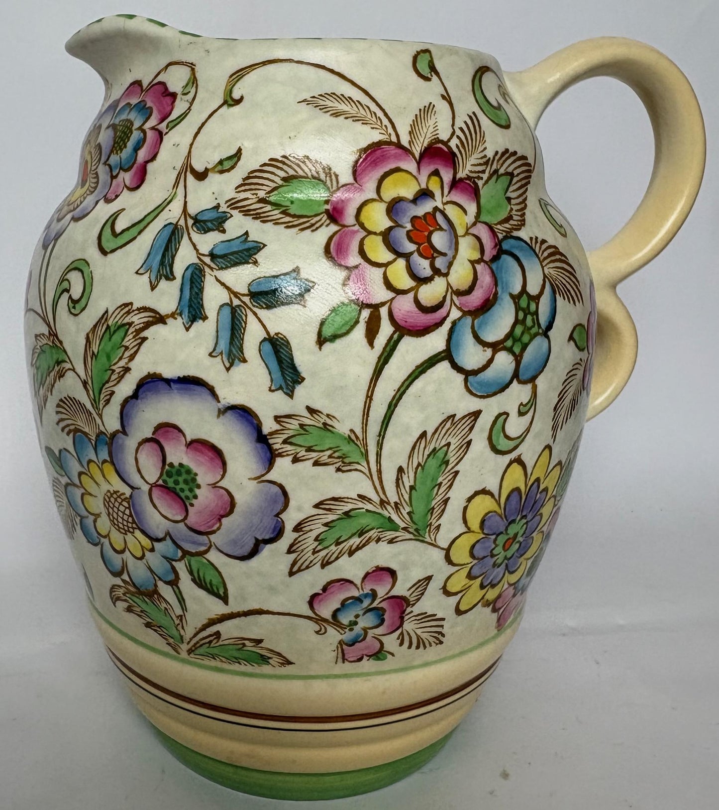 Art Deco Roskyl Pottery Jug with Floral Decoration, England c.1930s