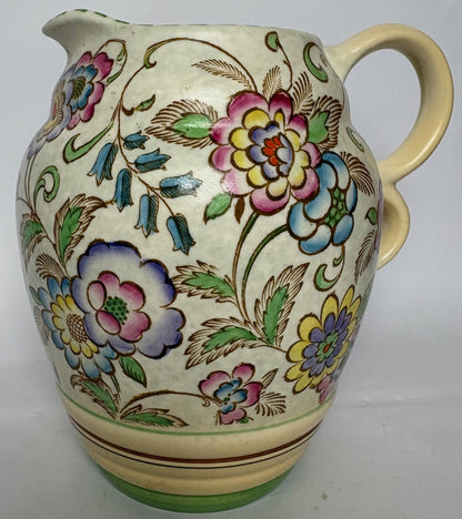 Art Deco Roskyl Pottery Jug with Floral Decoration, England c.1930s