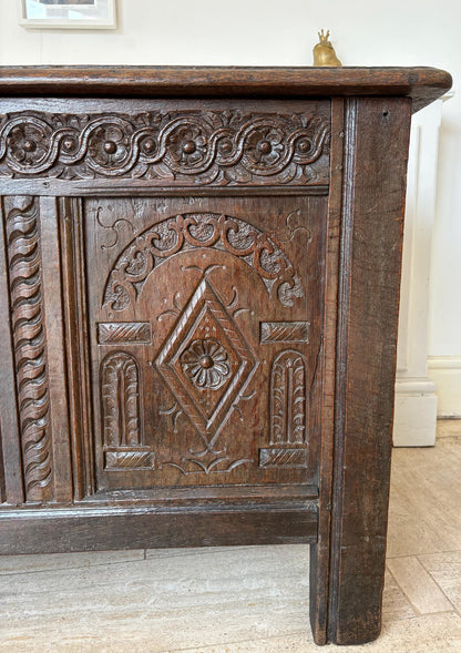 Late 17th Century English Joined Oak Coffer (c.1680–1700)