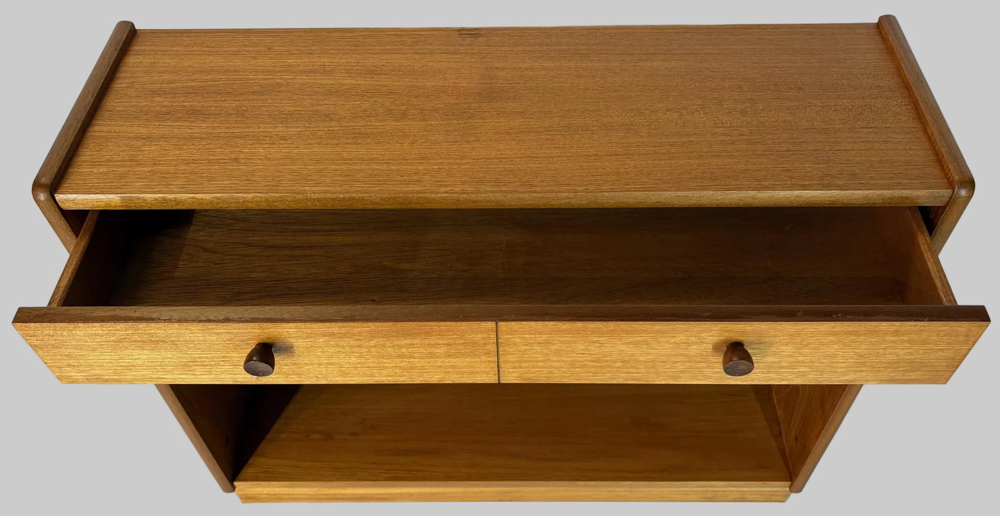 Vintage Teak Bookcase with Drawers (Parker Knoll Attributed), Mid‑Century Low Cabinet