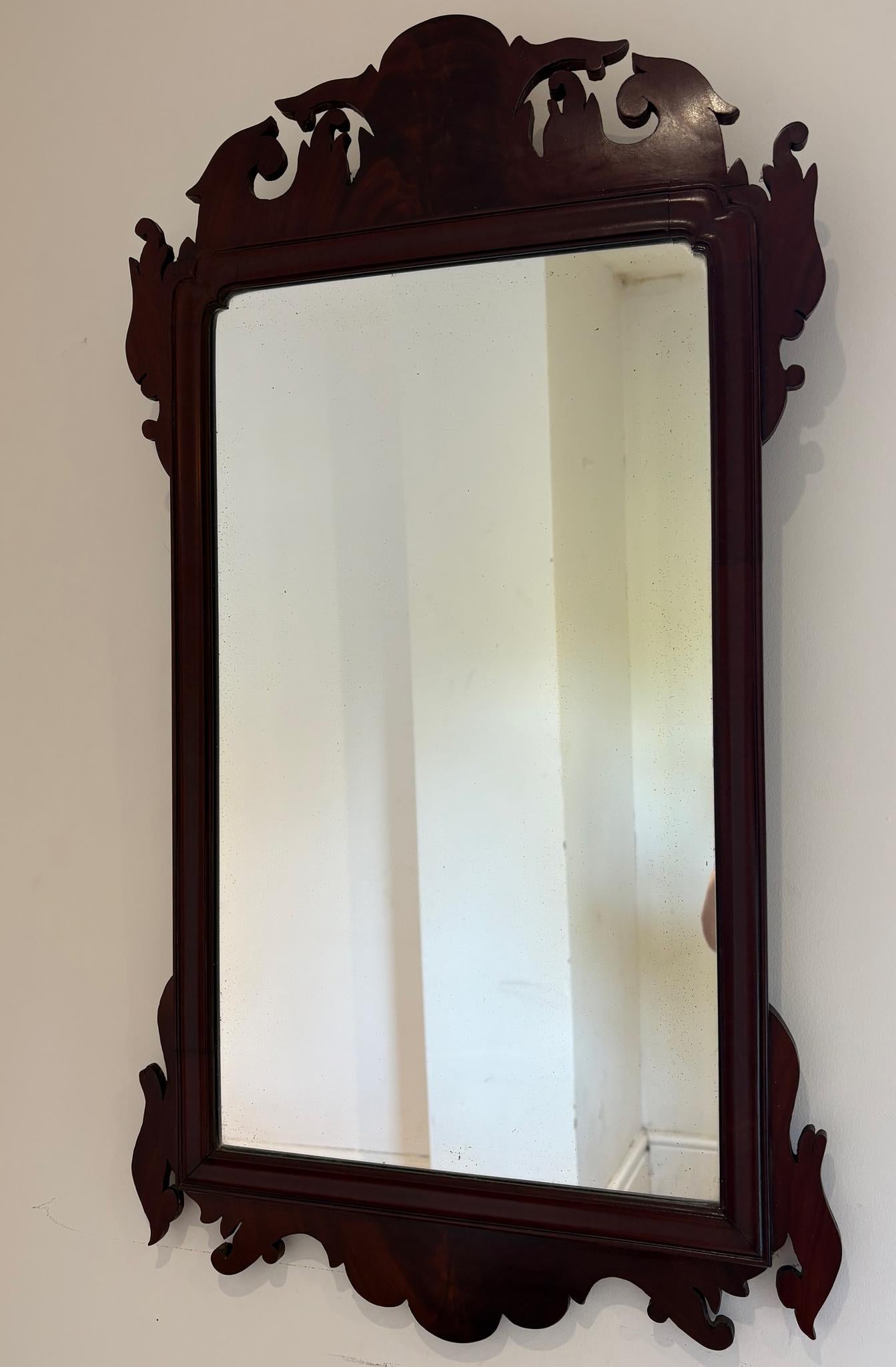 Antique Mahogany Fret-Cut Chippendale Revival Wall Mirror, 84 x 46cm