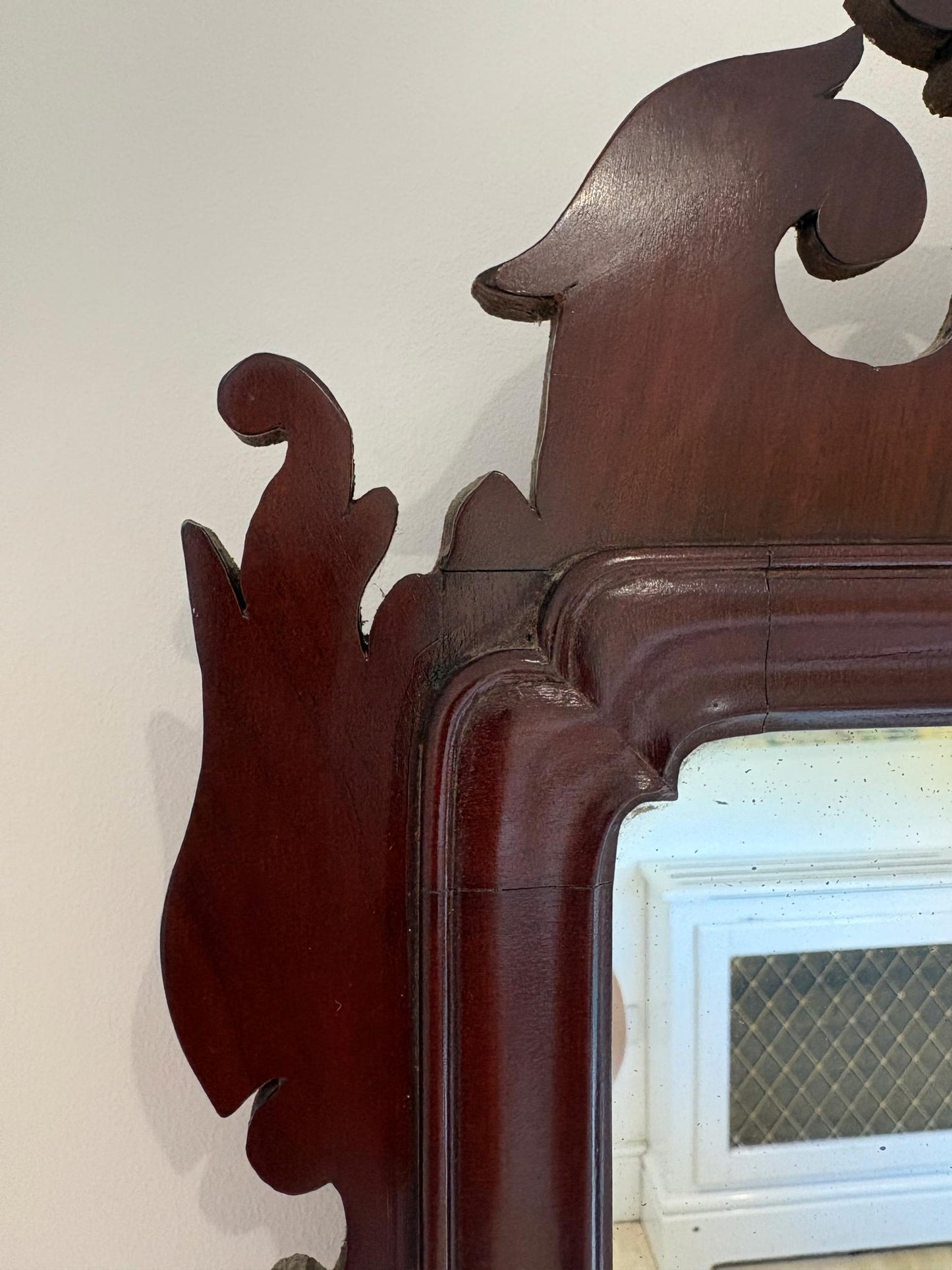 Antique Mahogany Fret-Cut Chippendale Revival Wall Mirror, 84 x 46cm