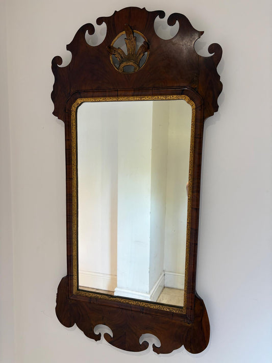 19th Century Mahogany Fret-Cut Wall Mirror with Gilt Detail