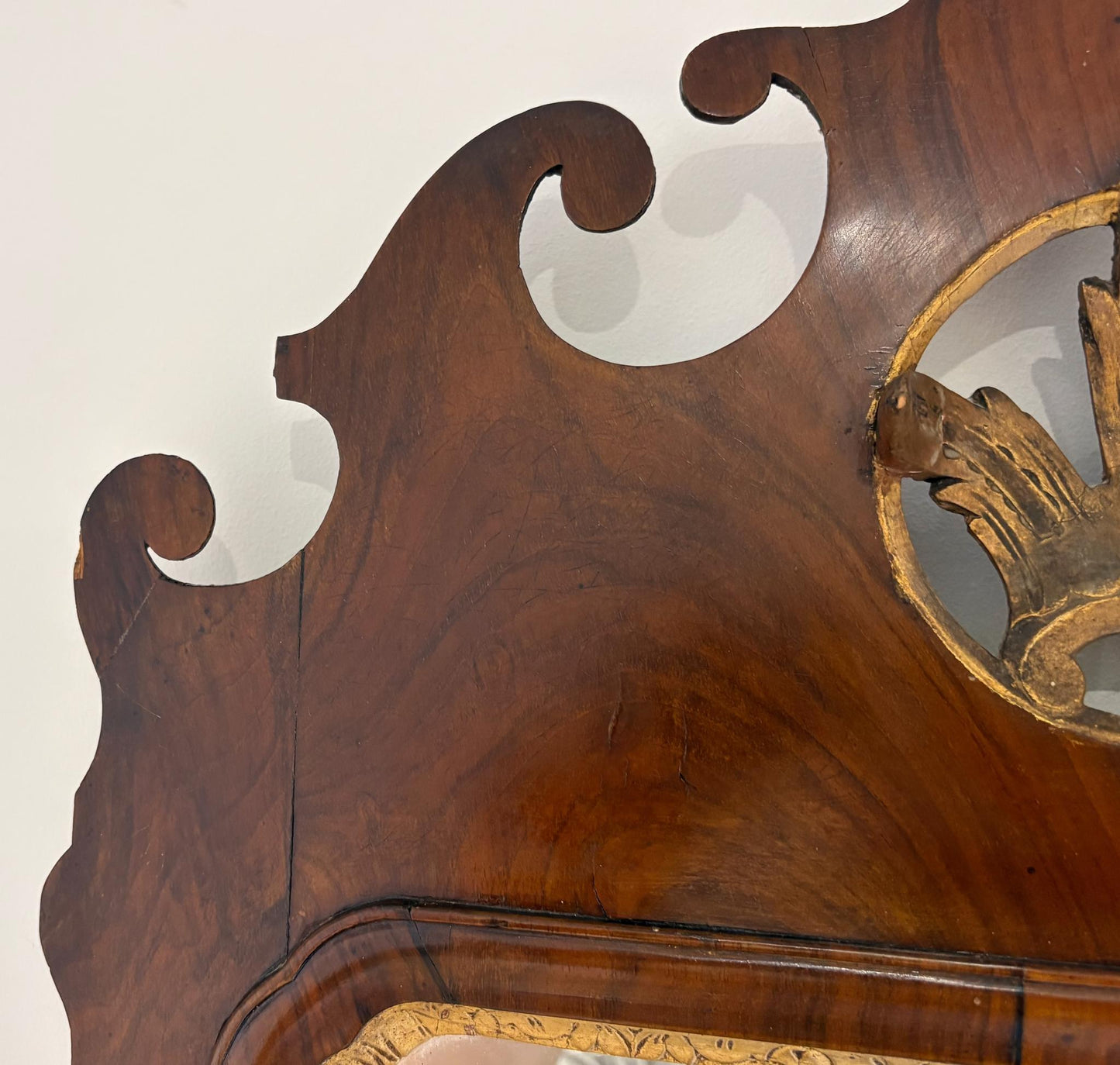 19th Century Mahogany Fret-Cut Wall Mirror with Gilt Detail