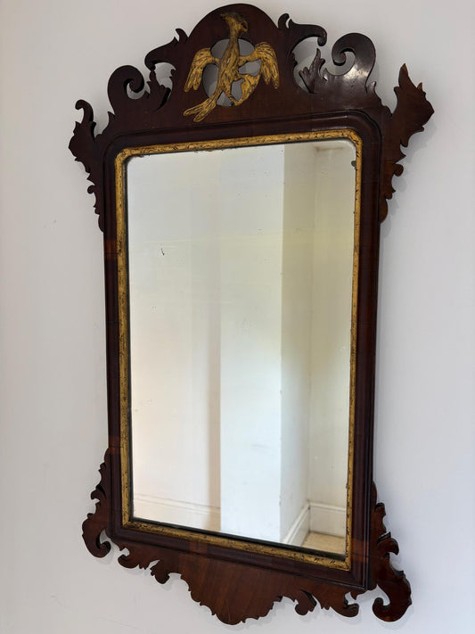 19th Century Mahogany & Gilt Chippendale Style Ho-Ho Bird Fretwork Mirror