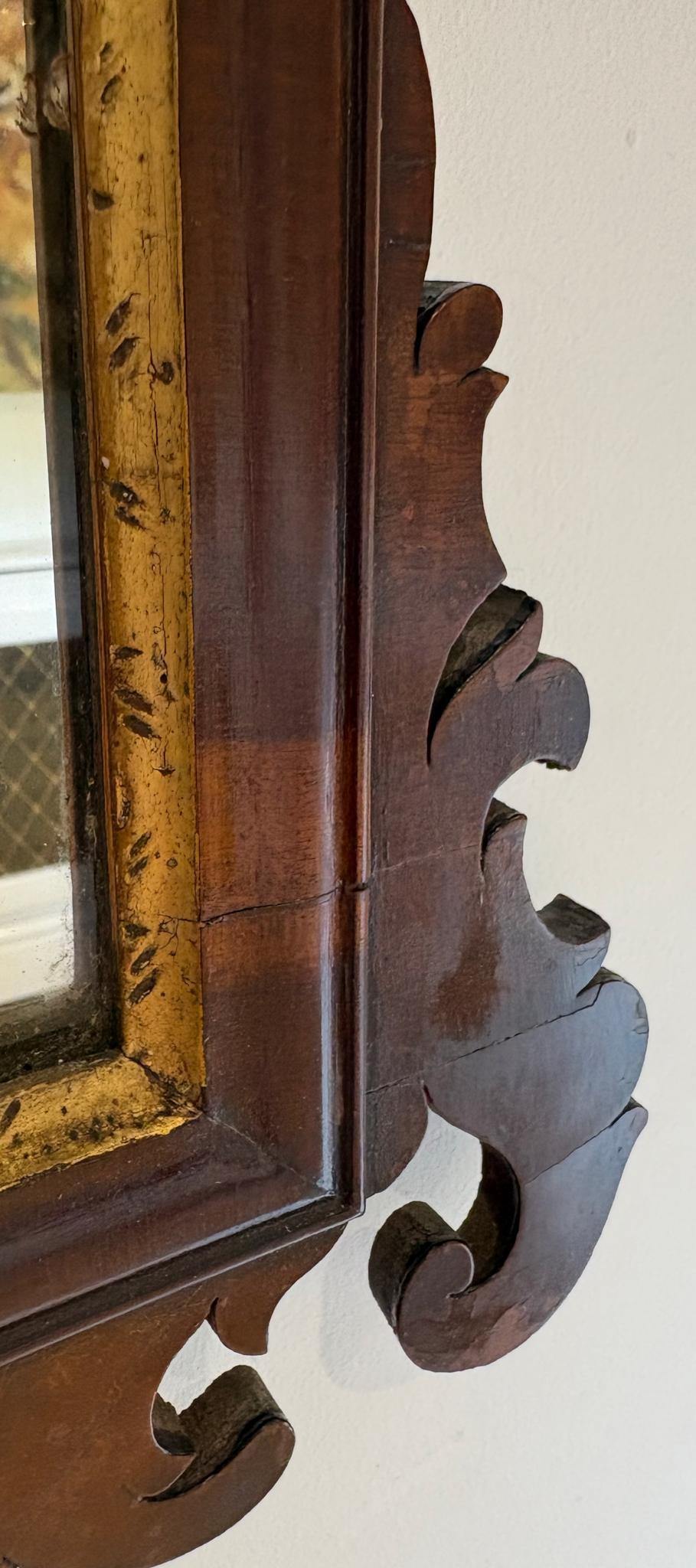 19th Century Mahogany & Gilt Chippendale Style Ho-Ho Bird Fretwork Mirror