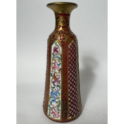 19th Century Bohemian Cranberry Overlay Glass Bottle with Enamel Panels & Gilt